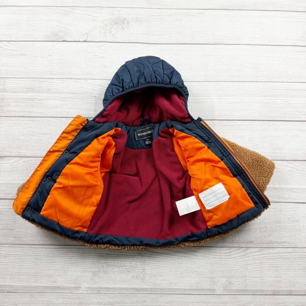 Rothschild Baby Hooded Winter Jacket Navy Blue Tan Sherpa Coat Fleece Lined - Picture 4 of 5